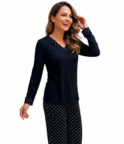Pijama Feminino Longo Liganete Poá Sepie (1056-C)