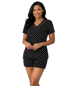 Pijama Feminino Curto Liganete Poá com Renda Sepie (1057-A)