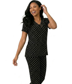 Pijama Feminino Longo Liganete Poá com Renda Sepie (1057-B)