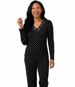 Pijama Feminino Longo Liganete Poá com Renda Sepie (1057-C)