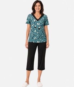 Pijama Feminino Capri Estampado com Renda Sepie (1058-D) Liganete