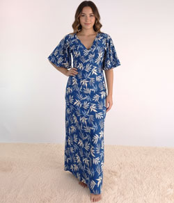 Kaftan Longo Estampado Sepie (4093) Azul
