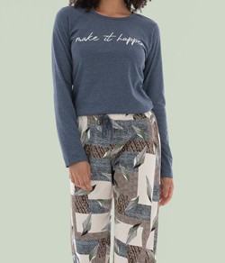 Pijama Feminino Longo Folhas Sensare Inspire (14244) Algodão