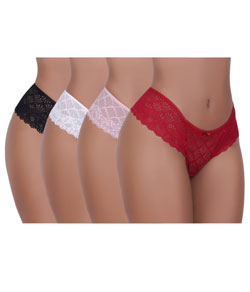 Kit 4 Calcinhas Rendada Laterais Largas Vellfer (VF-93) Branco/ Preto/ Rubi/ Romance