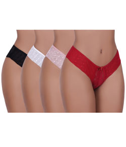 Kit 4 Calcinha com Renda Laterais Tule Vellfer (VF-94) Branco/Preto/Rubi/Romance