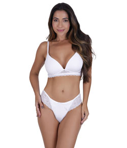 Conjunto Lingerie Rendado Sutiã Dupla Função Vellfer (VF-112) Branco