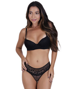 Conjunto Lingerie Rendado Sutiã Dupla Função Vellfer (VF-112) Preto
