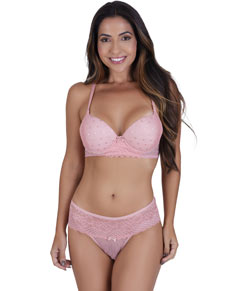 Conjunto Lingerie Rendado Sutiã Dupla Função Vellfer (VF-112) Rosa