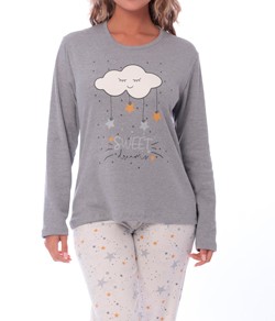 Pijama Feminino Longo Estrelas Victory (24100) Algodão