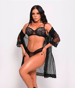 Conjunto Rendado com Robe Poá Yaffa (Y7146)